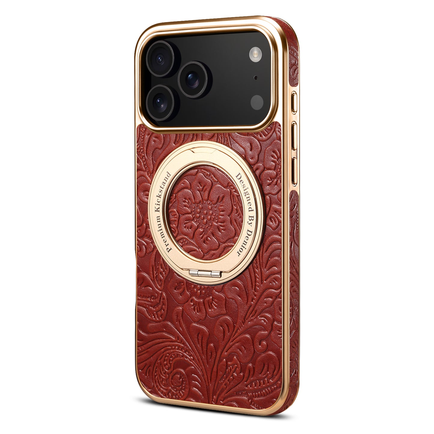 Vintage Tang Dynasty Floral Genuine Leather Phone Case with 360° iPhone 17